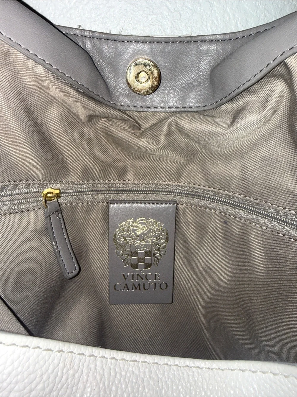 Vince Camuto VV-SIGNE-TO White Swan Pebbled Leather Hobo Handbag Braided Handle